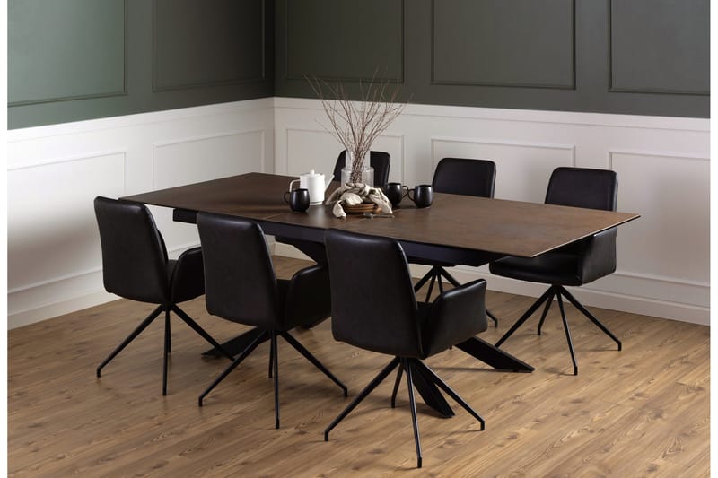 Salupa Utdragbart Rektangulärt Matbord 200–240 cm med Glasskiva, Sten- och Metallutseende - Brun - Möbler - Bord & matgrupper - Matbord & köksbord