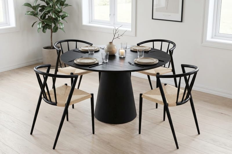 Siena Matgrupp runt 110 cm Svart med 4 Winston Matstolar - Svart - Möbler - Bord & matgrupper - Matgrupper
