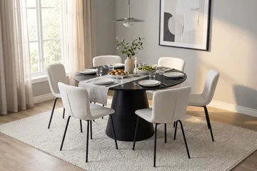Siena Matgrupp runt 130 cm Svart med 6 Katy Matstolar - Svartlaserad ek - Möbler - Bord & matgrupper - Matgrupper