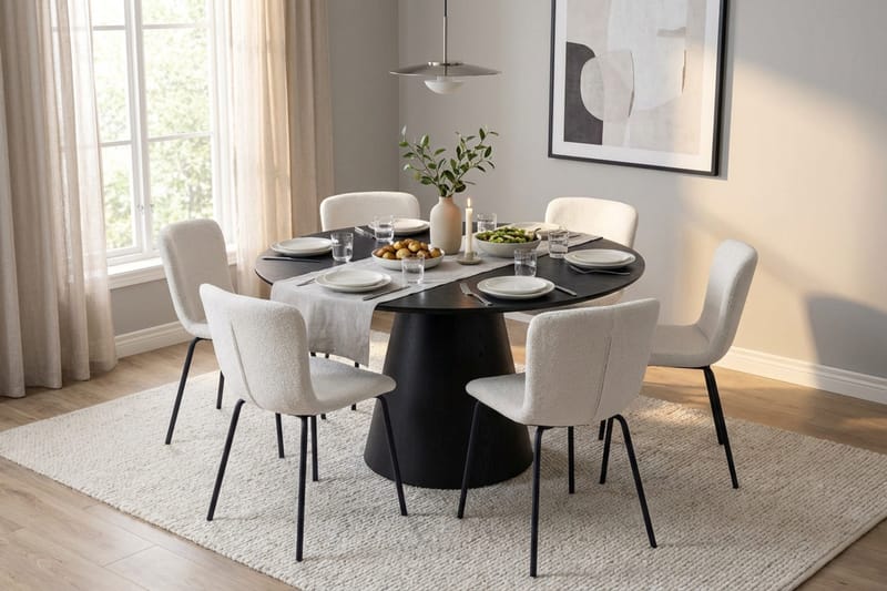 Siena Matgrupp runt 130 cm Svart med 6 Katy Matstolar - Svartlaserad ek - Möbler - Bord & matgrupper - Matgrupper