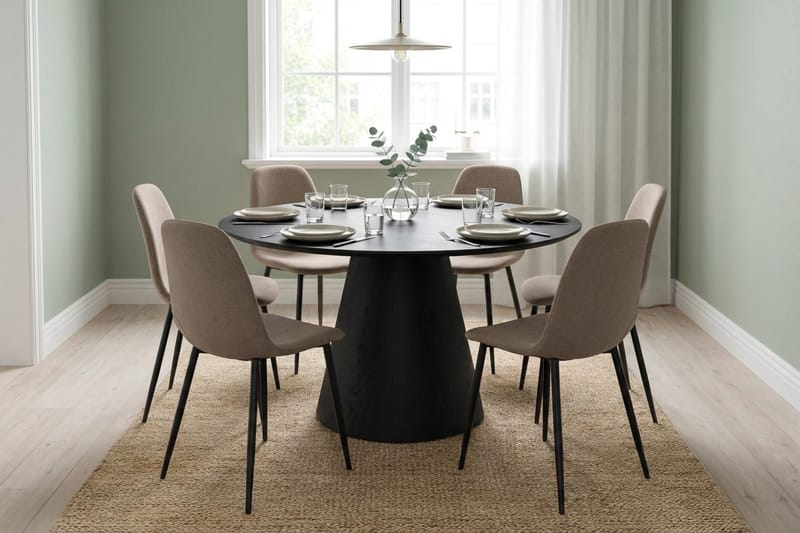 Siena Matgrupp runt 130 cm Svart med 6 Nibe Matstolar - Svart - Möbler - Bord & matgrupper - Matgrupper