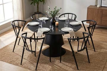 Siena Matgrupp runt 130 cm Svart med 6 Winston Matstolar - Svart - Möbler - Bord & matgrupper - Matgrupper