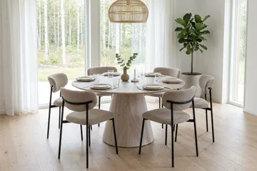Siena Matgrupp runt 130 cm Vitlaserad med 6 Lucy Matstolar - Vitlaserad - Möbler - Bord & matgrupper - Matgrupper