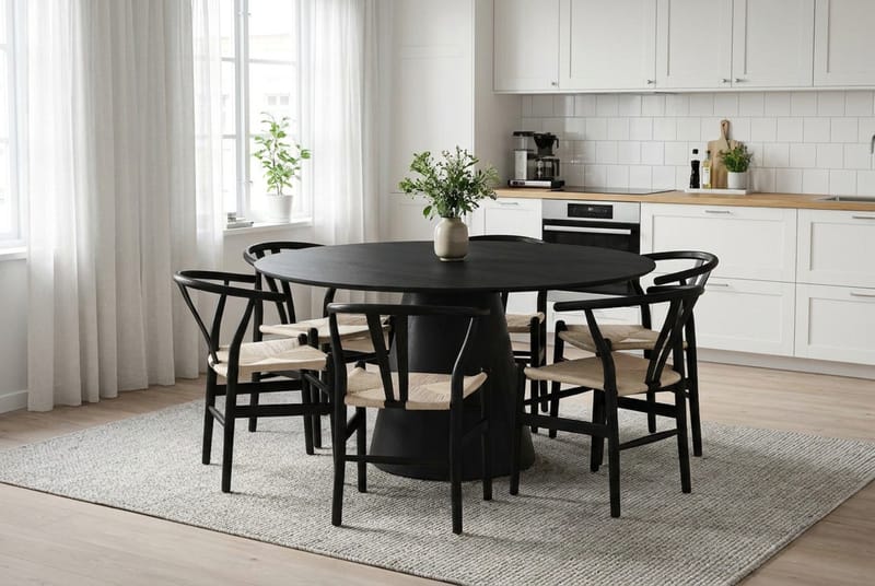 Siena Matgrupp runt 150 cm Svart med 6 Dastoori Matstolar - Svart - Möbler - Bord & matgrupper - Matgrupper