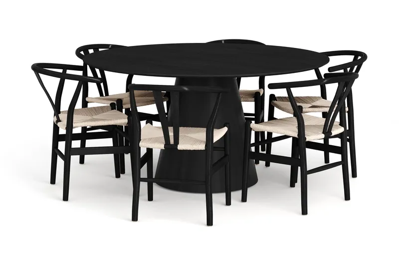 Siena Matgrupp runt 150 cm Svart med 6 Dastoori Matstolar - Svart - Möbler - Bord & matgrupper - Matgrupper