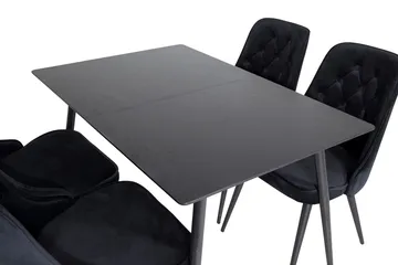 Silar Rektangulär Matgrupp 120-160 cm med 4 Velvet Deluxe Matstolar - svart - Möbler - Bord & matgrupper - Matgrupper