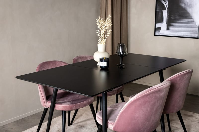 Silar Rektangulär Matgrupp 120-160 cm med 4 Velvet Matstolar - gammelrosa - Möbler - Bord & matgrupper - Matgrupper