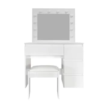 Glow Sminkbord 94 cm med spegel lådor och pall - LED Belysning - Vit - Möbler - Bord & matgrupper - Sminkbord & toalettbord