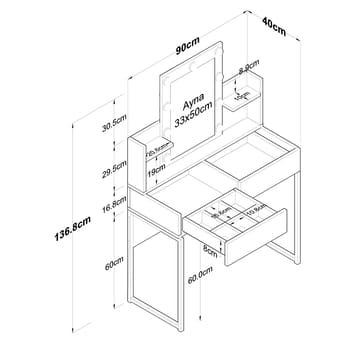 Keldan Sminkbord 90x136,8x40 cm - Vit - Möbler - Bord & matgrupper - Sminkbord & toalettbord