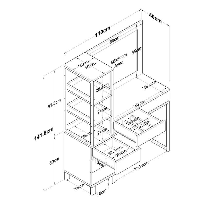 Lorvik Sminkbord 110x141,8x40 cm - Vit - Möbler - Bord & matgrupper - Sminkbord & toalettbord