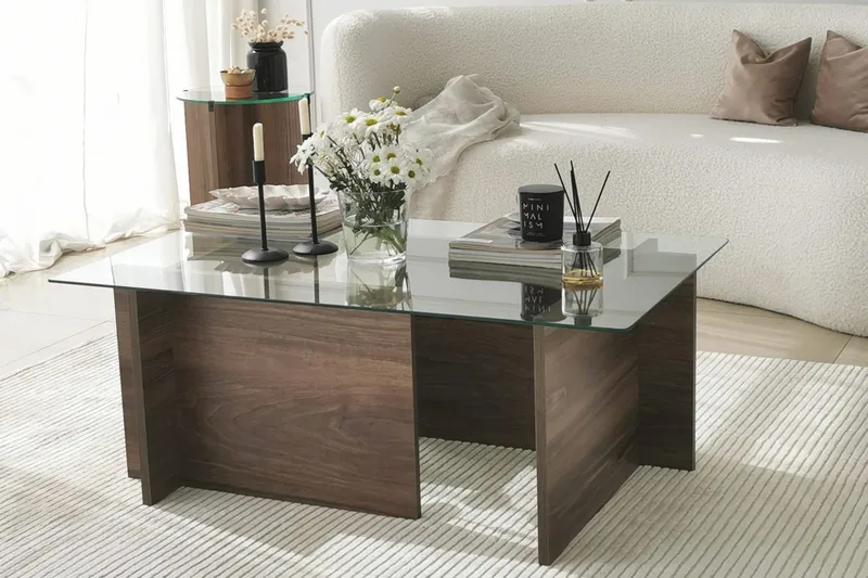 Almasi Rektangulärt Soffbord 105x40x105 cm, Brun / Valnöt / Glas