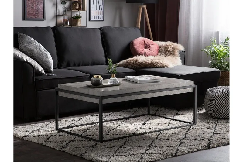 Altos Rektangulärt Soffbord 64 cm i Trä och Metall med Betongeffekt - Grå - Möbler - Bord & matgrupper - Soffbord