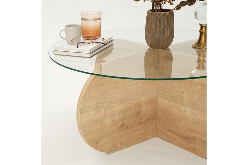 Bengul 75 cm Runt Soffbord i Glas med Träunderrede - Klar - Möbler - Bord & matgrupper - Soffbord