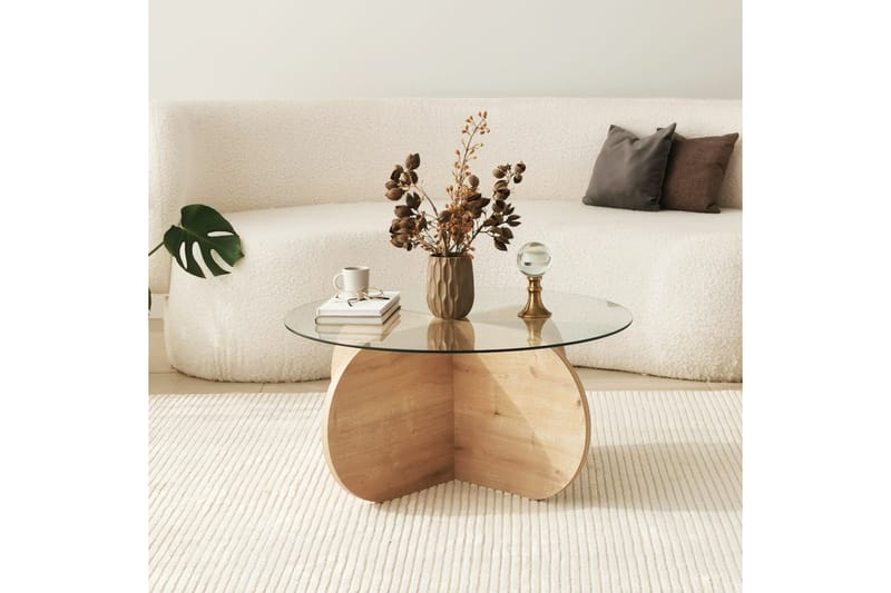 Bengul 75 cm Runt Soffbord i Glas med Träunderrede - Klar - Möbler - Bord & matgrupper - Soffbord