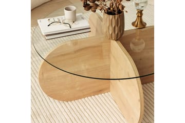 Bengul 75 cm Runt Soffbord i Glas med Träunderrede - Klar - Möbler - Bord & matgrupper - Soffbord