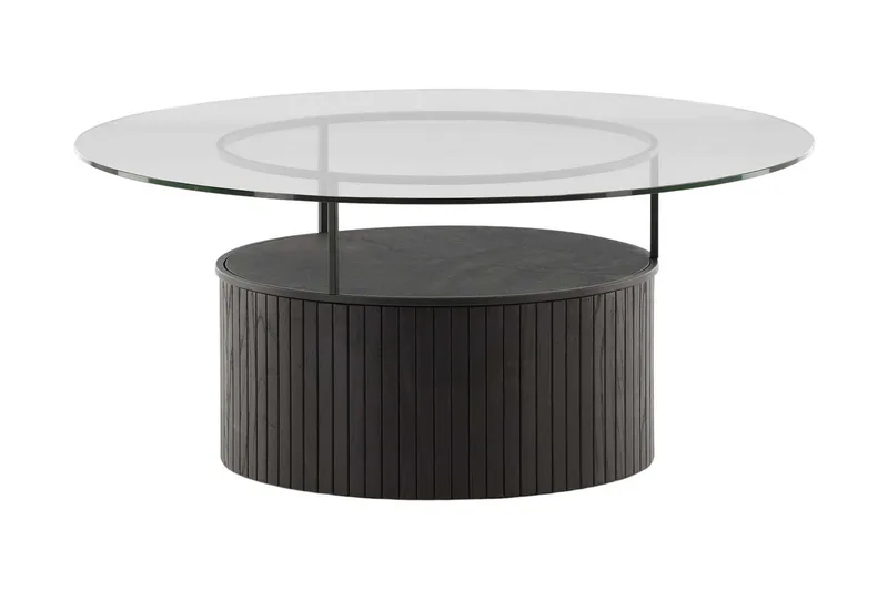 Bovall 90 cm Runt Soffbord med Förvaring i Glas och Trä, Klar