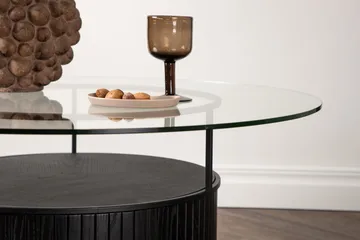 Bovall 90 cm Runt Soffbord med Förvaring i Glas och Trä - Klar - Möbler - Bord & matgrupper - Soffbord