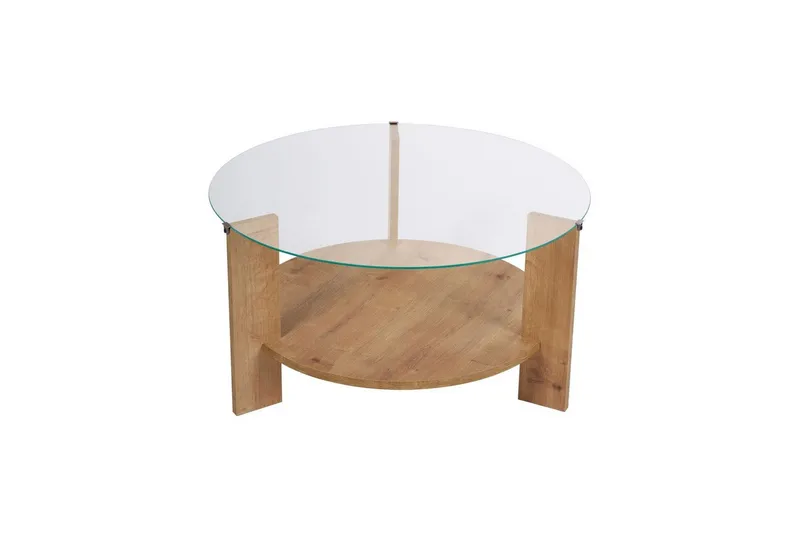 Soffbord Clara 75 cm med Glasskiva, Safir Ek / Transparent