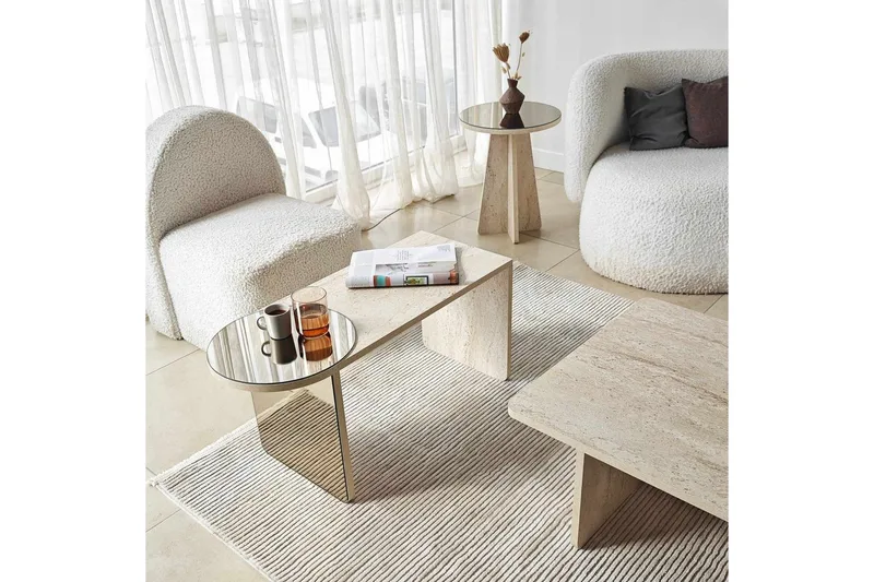 Dasina 105 cm Rektangulärt Soffbord i Trä med Förskjutna Skivor - Beige - Möbler - Bord & matgrupper - Soffbord