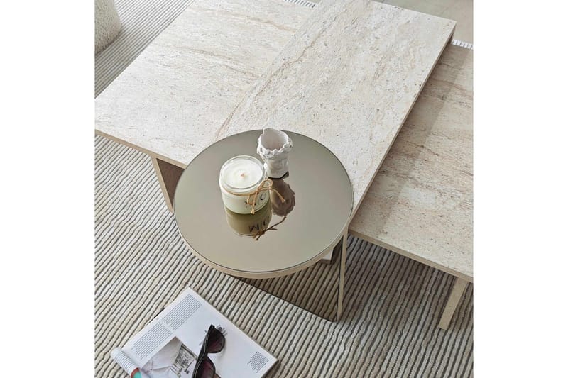 Dasina 105 cm Rektangulärt Soffbord i Trä med Förskjutna Skivor - Beige - Möbler - Bord & matgrupper - Soffbord