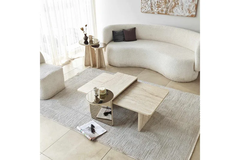 Dasina 105 cm Rektangulärt Soffbord i Trä med Förskjutna Skivor - Beige - Möbler - Bord & matgrupper - Soffbord