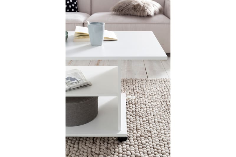 Dewand Rektangulärt Soffbord 95 cm med Hjul och Hyllor i Trä - Vit - Möbler - Bord & matgrupper - Soffbord - Soffbord med hjul