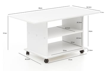 Dewand Rektangulärt Soffbord 95 cm med Hjul och Hyllor i Trä - Vit - Möbler - Bord & matgrupper - Soffbord - Soffbord med hjul
