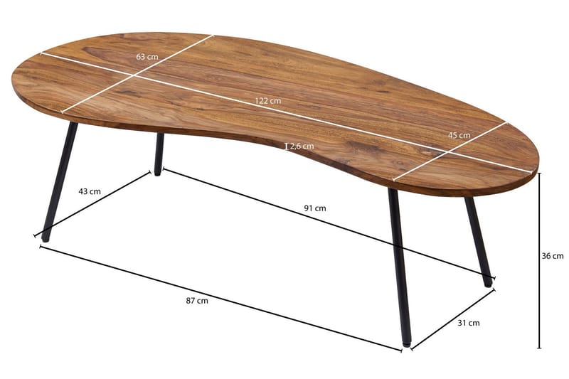 Fanks Soffbord 122 cm Njurformat - Massivt Trä/Svart - Möbler - Bord & matgrupper - Soffbord