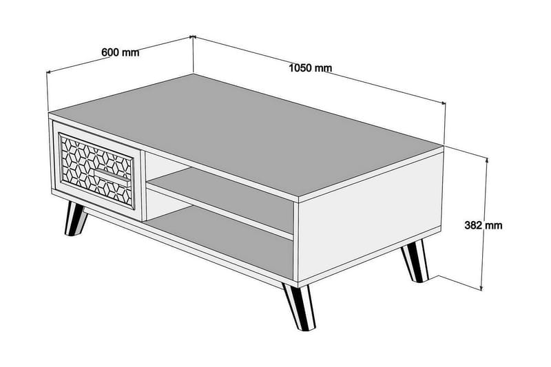 Hovdane Soffbord 105 cm m Förvaring 2 Hyllor+Skåp Diamantmön - Brun/Vit - Möbler - Bord & matgrupper - Soffbord