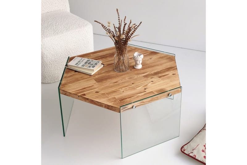 Huven 80 cm Hexagon Soffbord med Glasben i Furu - Natur - Möbler - Bord & matgrupper - Soffbord