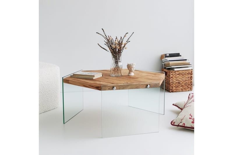 Huven 80 cm Hexagon Soffbord med Glasben i Furu - Natur - Möbler - Bord & matgrupper - Soffbord