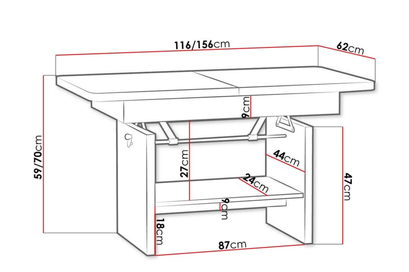 Kanej Soffbord 116 cm Höj- och Sänkbar med Förvaring Hylla - Grå - Möbler - Bord & matgrupper - Soffbord