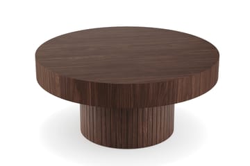 Kopparbo Runt Soffbord 75 cm i Trä med Valnötsutseende och Ribbad Pelarfot - Brun - Möbler - Bord & matgrupper - Soffbord
