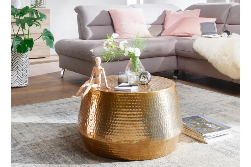 Marypark 60 cm Runt Soffbord i Metall, Guld