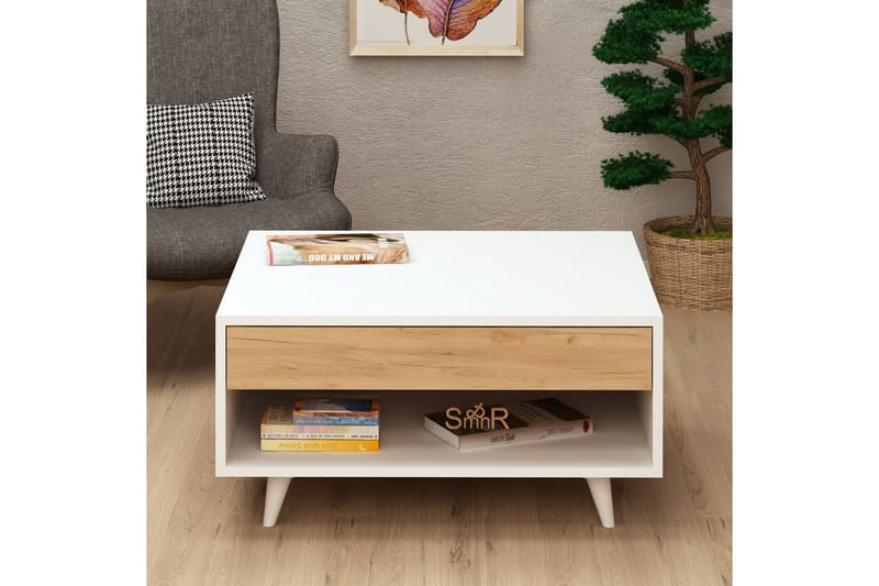 Mod Design Soffbord 80 cm med Förvaring Låda + Hylla - Trä/Vit - Möbler - Bord & matgrupper - Soffbord