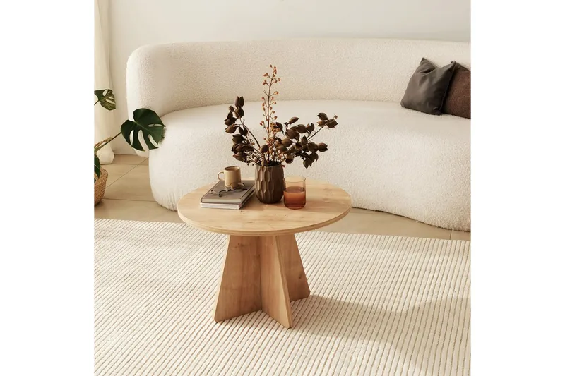 Munne Runt Soffbord 60 cm i Trä med Kryssfot, Beige