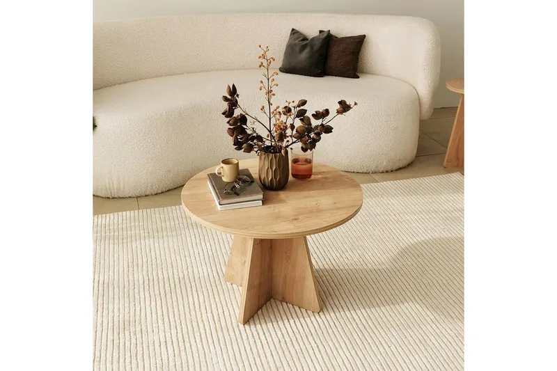 Munne Runt Soffbord 60 cm i Trä med Kryssfot - Beige - Möbler - Bord & matgrupper - Soffbord