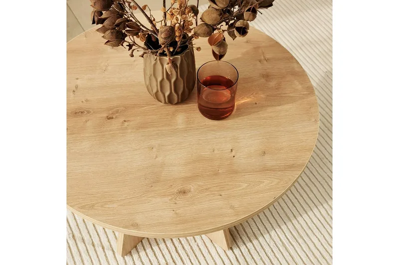 Munne Runt Soffbord 60 cm i Trä med Kryssfot - Beige - Möbler - Bord & matgrupper - Soffbord