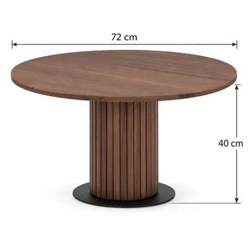 Noira Runt Soffbord 72 cm i Trä med Valnötsutseende och Ribbad Pelarfot - Brun - Möbler - Bord & matgrupper - Soffbord