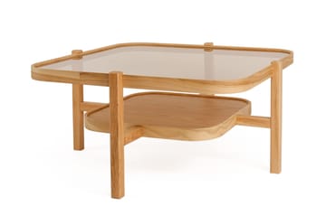 Nylvik 90 cm Runt Soffbord med Förvaring i med Träben - Brunt Rökglas - Möbler - Bord & matgrupper - Soffbord