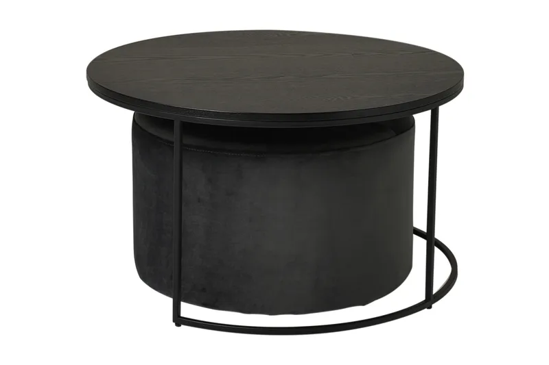 Pedona Soffbord 80 cm Runt med Puff - Svart - Möbler - Bord & matgrupper - Soffbord