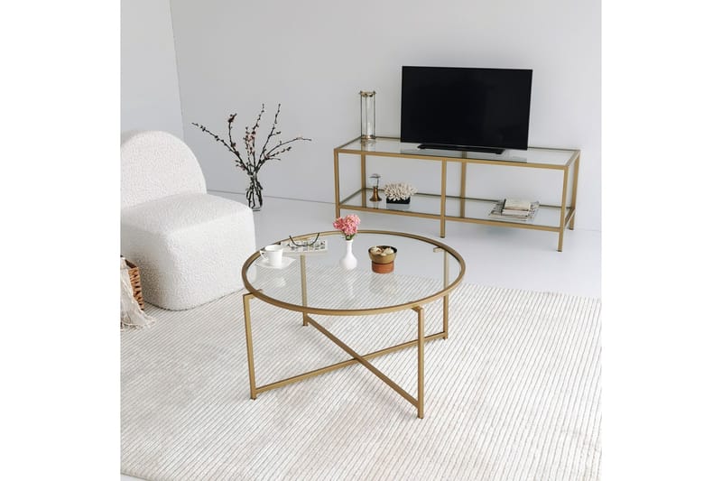 Rowman Soffbord 83 cm Runt - Guld/Glas - Möbler - Bord & matgrupper - Soffbord