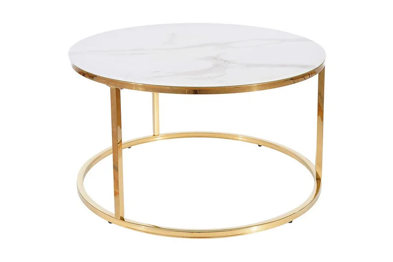 Sabines Soffbord 80 cm Runt Marmormönster - Vit/Guld/Glas - Möbler - Bord & matgrupper - Soffbord