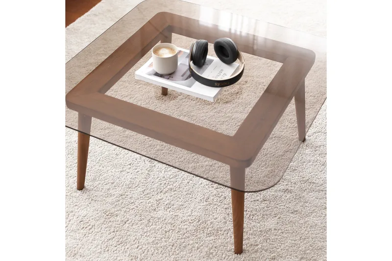 Selter Kvadratiskt Soffbord 80 cm i Glas med Träben - Brun - Möbler - Bord & matgrupper - Soffbord