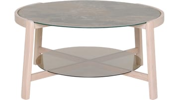 Vasa Ø90 cm Runt Soffbord med Förvaring i Glas med Träben - Brungrå - Möbler - Bord & matgrupper - Soffbord
