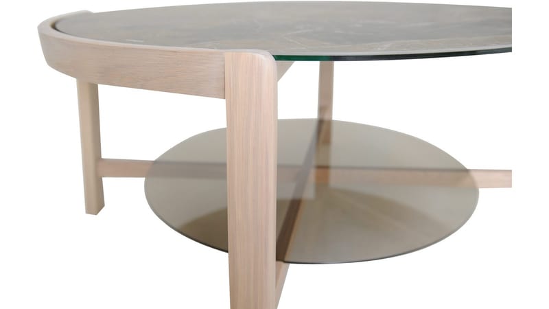 Vasa Ø90 cm Runt Soffbord med Förvaring i Glas med Träben - Brungrå - Möbler - Bord & matgrupper - Soffbord