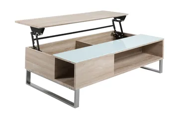 Vilhelmina Soffbord 110 cm med Förvaring Hylla - Glas/Ekfärg/Vit/Ljusgrå - Möbler - Bord & matgrupper - Soffbord