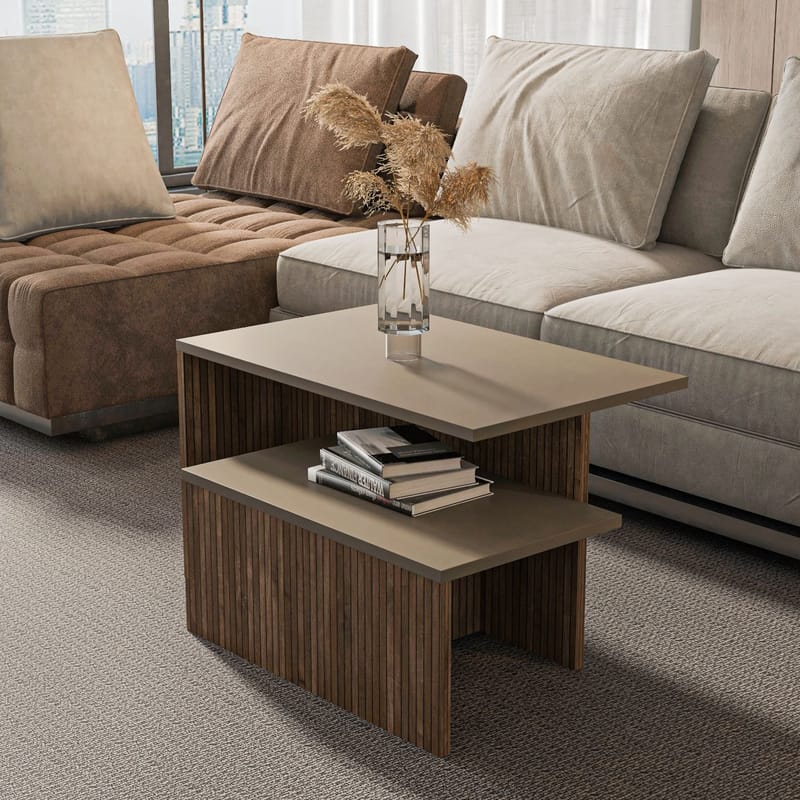 Vumira Satsbord 2 delar 72 cm - taupe och ek - Möbler - Bord & matgrupper - Soffbord - Kistbord