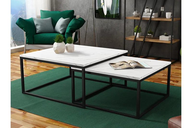 Wardner Kvadratiskt Soffbord Satsbord 76 cm Stapelbar i Marmor - Vit Marmor - Möbler - Bord & matgrupper - Soffbord