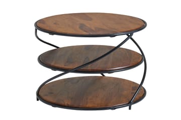 Soffbord Wohnling Massivt trä rund 58 cm med 2 brickor cirkel metallram - Möbler - Bord & matgrupper - Soffbord